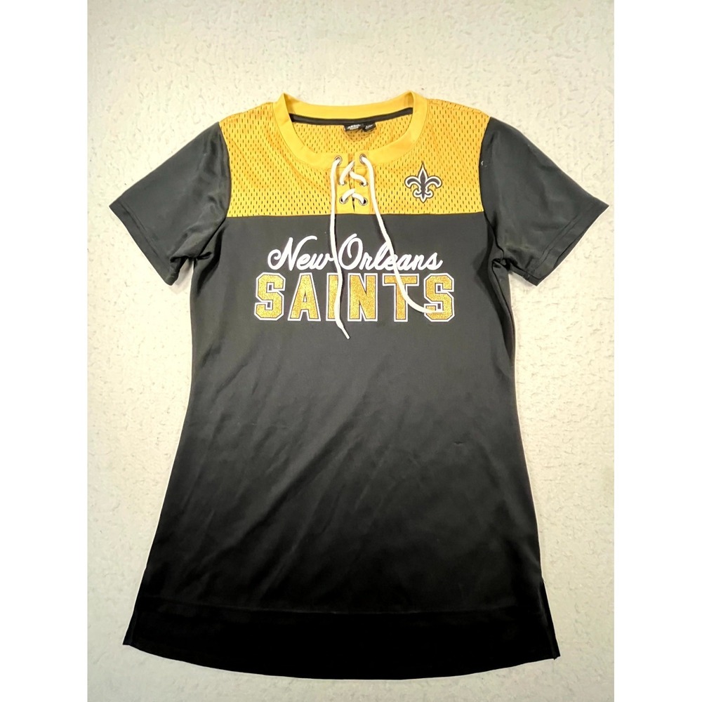 Team Apparel New Orleans Saints Jersey Womens S Black Gold NFL Football Lace Up